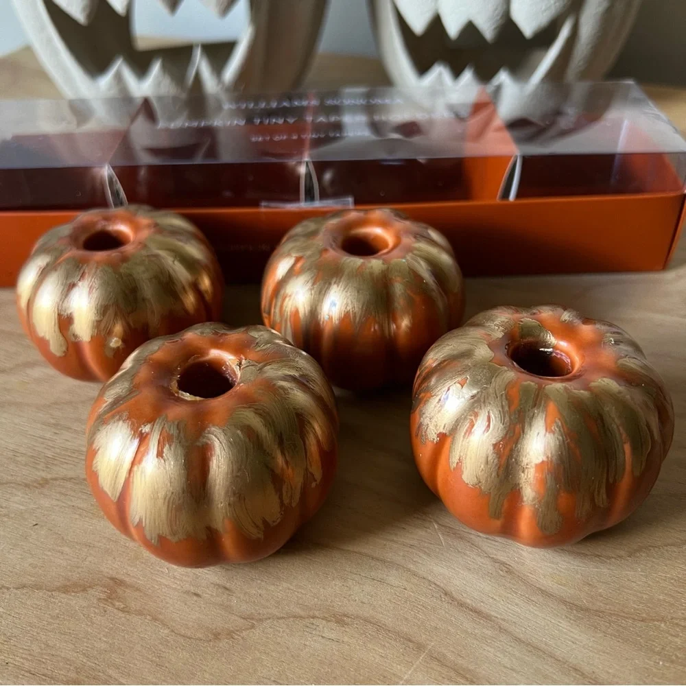 Williams Sonoma Pumpkin Tiny Taper Holders, Crofton Mug